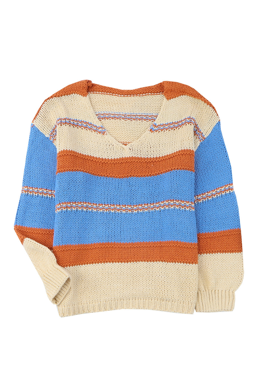 Colorblock V-neck Casual Knitted Pullover Sweater